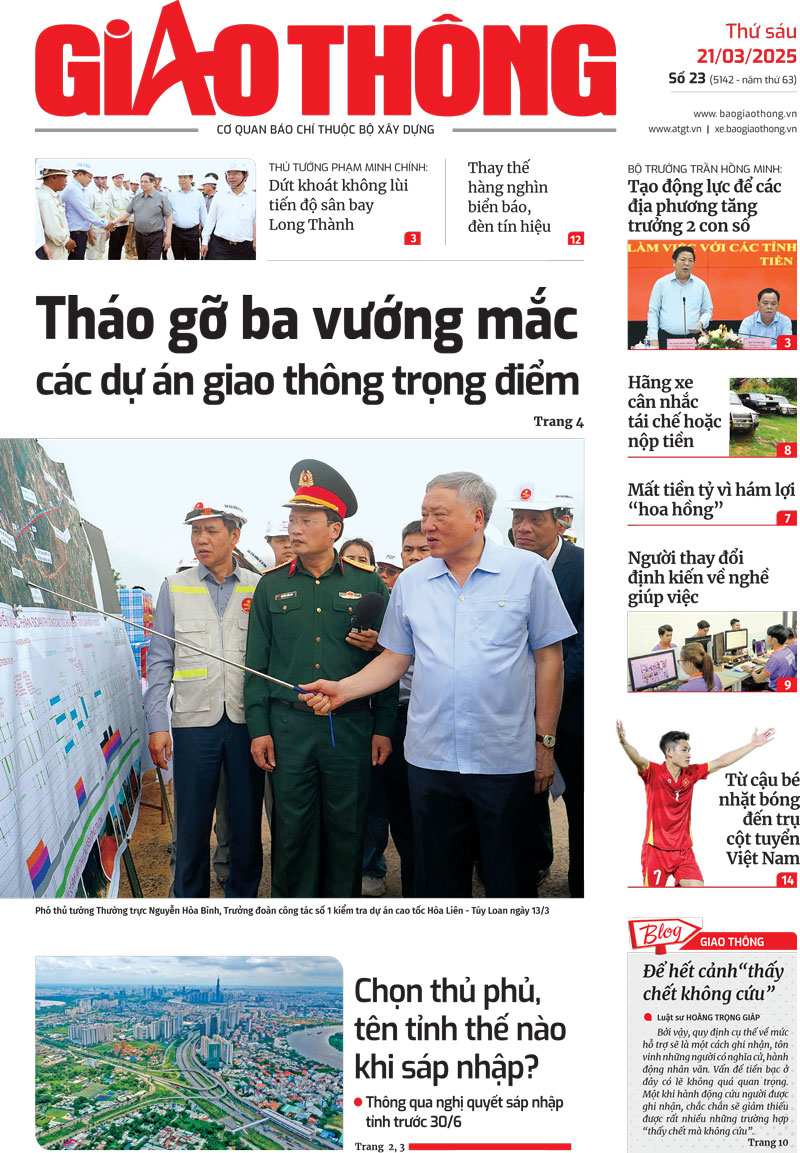 Trang nhất B&aacute;o Giao th&ocirc;ng số 23 ra ng&agrave;y 21/3/2025.