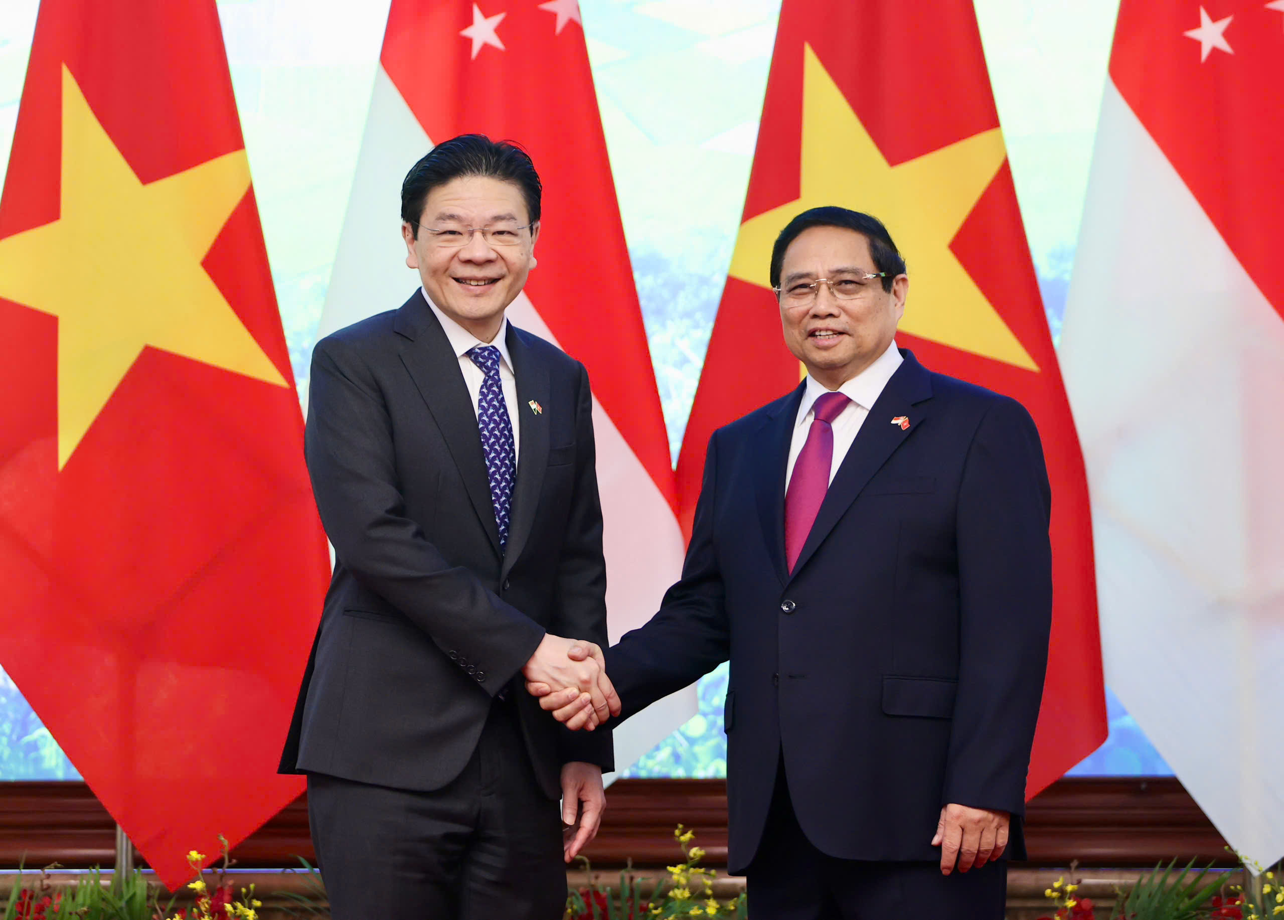 Thủ tướng Phạm Minh Ch&iacute;nh chủ tr&igrave; lễ đ&oacute;n ch&iacute;nh thức Thủ tướng Singapore Lawrence Wong- Ảnh 7.