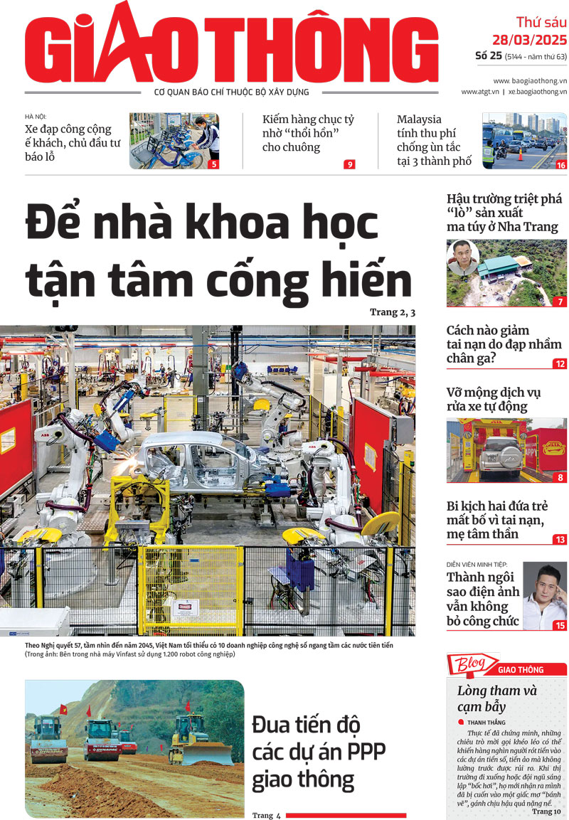 Trang nhất B&aacute;o Giao th&ocirc;ng số 25 ra ng&agrave;y 28/3/2025.