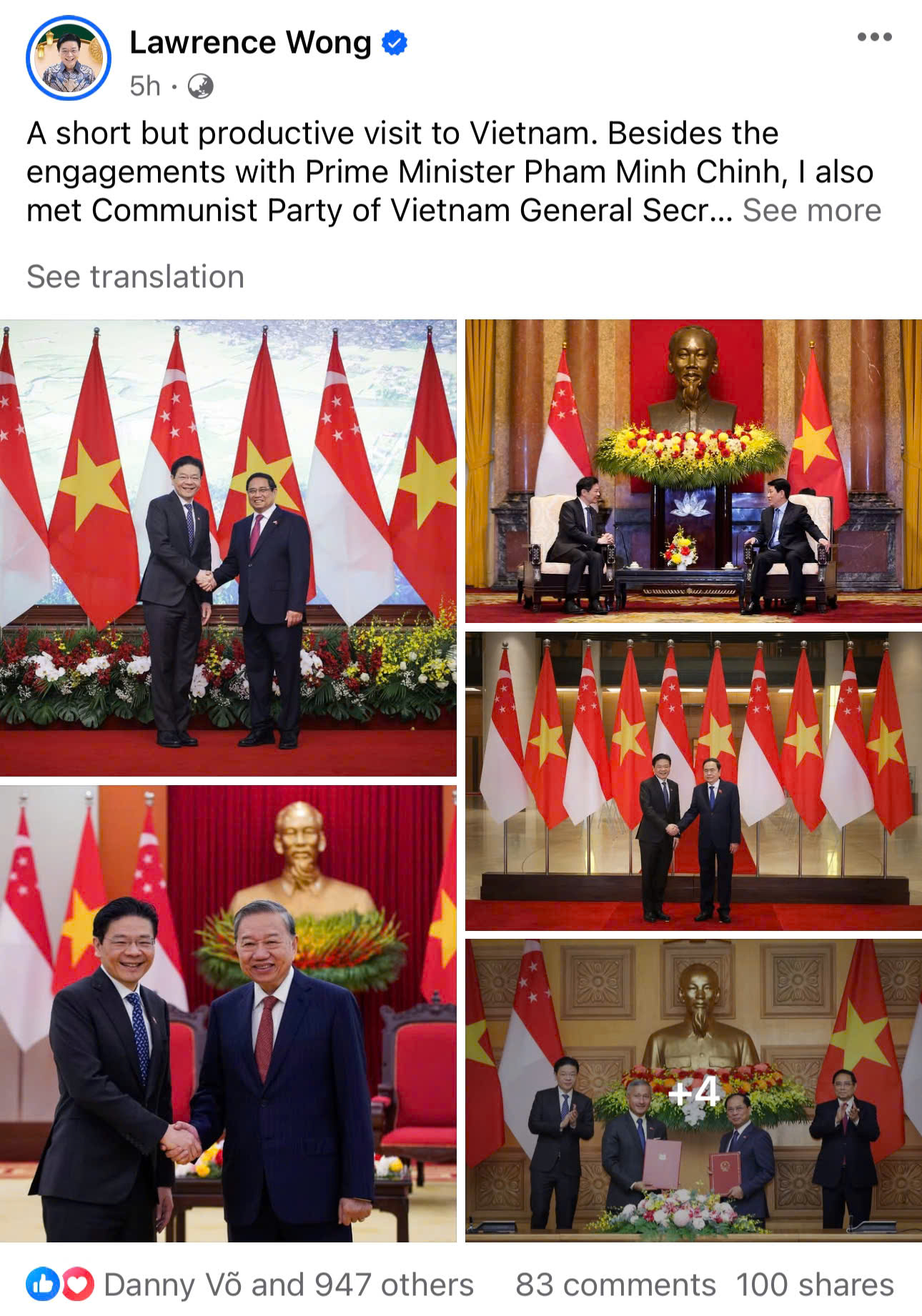 Thủ tướng Lawrence Wong d&ugrave;ng nhạc See T&igrave;nh, Bắc Bling khi chia sẻ về chuyến thăm Việt Nam- Ảnh 1.