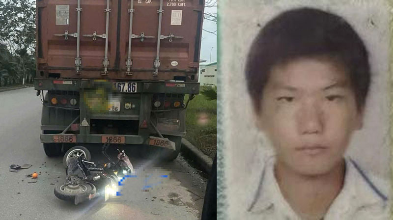 Sau khi đ&acirc;m v&agrave;o đu&ocirc;i xe container, nạn nh&acirc;n được đưa đi cấp cứu trong t&igrave;nh trạng nguy kịch.