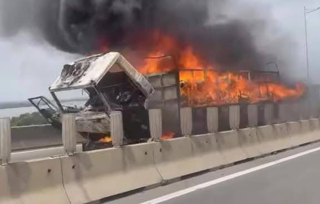 Xe tải ch&aacute;y trơ khung tr&ecirc;n cao tốc TP.HCM - Long Th&agrave;nh - Dầu Gi&acirc;y- Ảnh 1.