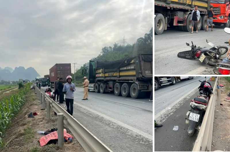 Hiện trường vụ tai nạn khiến 2 người thương vong. Hiện trường vụ tai nạn khiến 2 người thương vong.