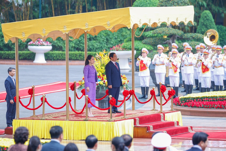 Thủ tướng Phạm Minh Ch&iacute;nh chủ tr&igrave; lễ đ&oacute;n ch&iacute;nh thức Thủ tướng Th&aacute;i Lan thăm Việt Nam- Ảnh 1.