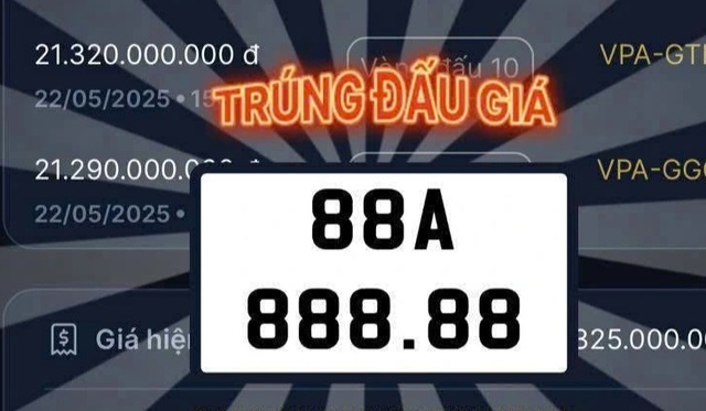 Biển số &ocirc; t&ocirc; "ngũ qu&yacute;" 88A-888.88 tr&uacute;ng đấu gi&aacute; hơn 21 tỷ đồng- Ảnh 1.