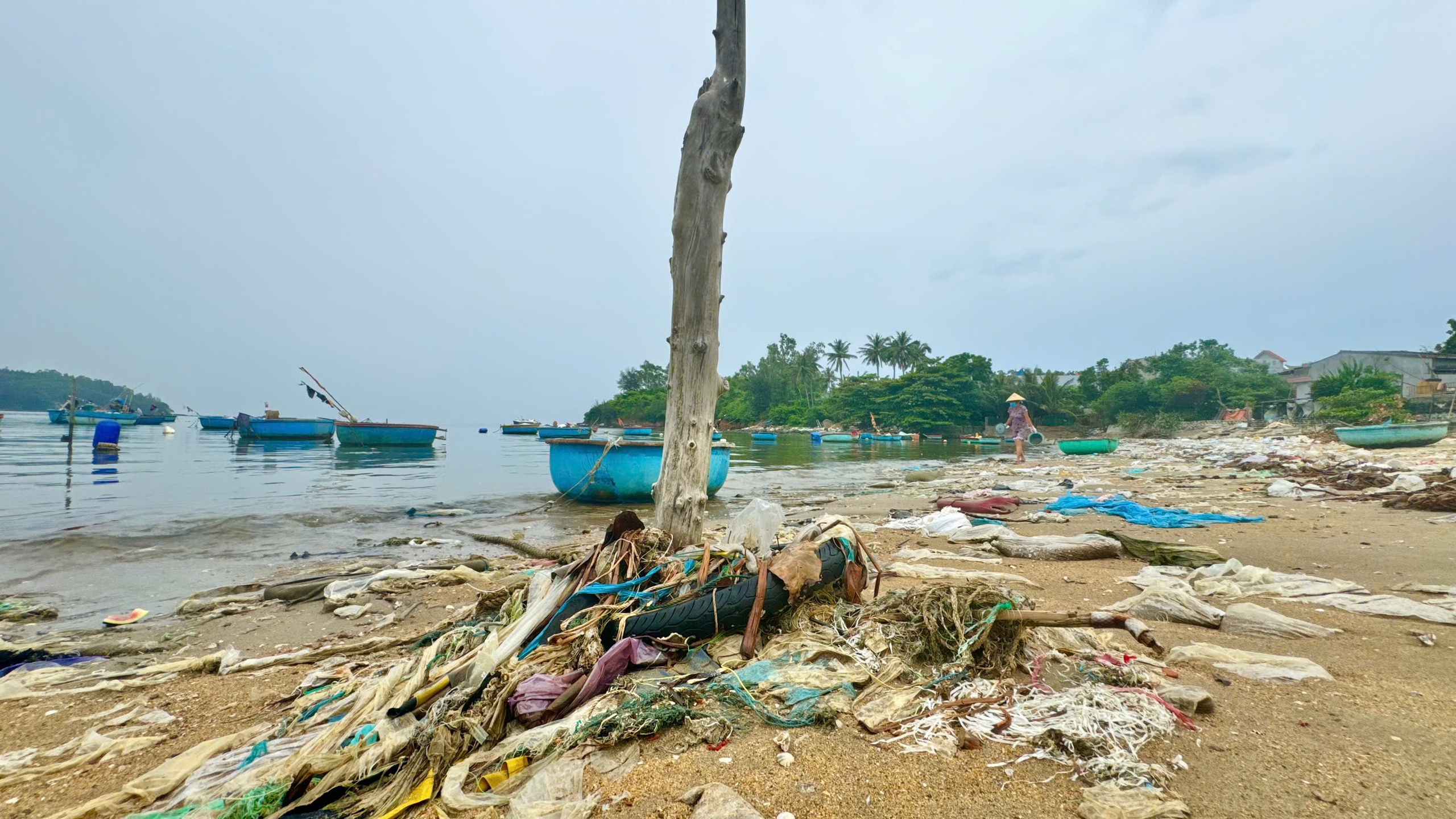 Người d&acirc;n l&agrave;ng biển Quảng Ng&atilde;i bất lực với lượng r&aacute;c ken đặc từ biển tấp v&agrave;o- Ảnh 5.