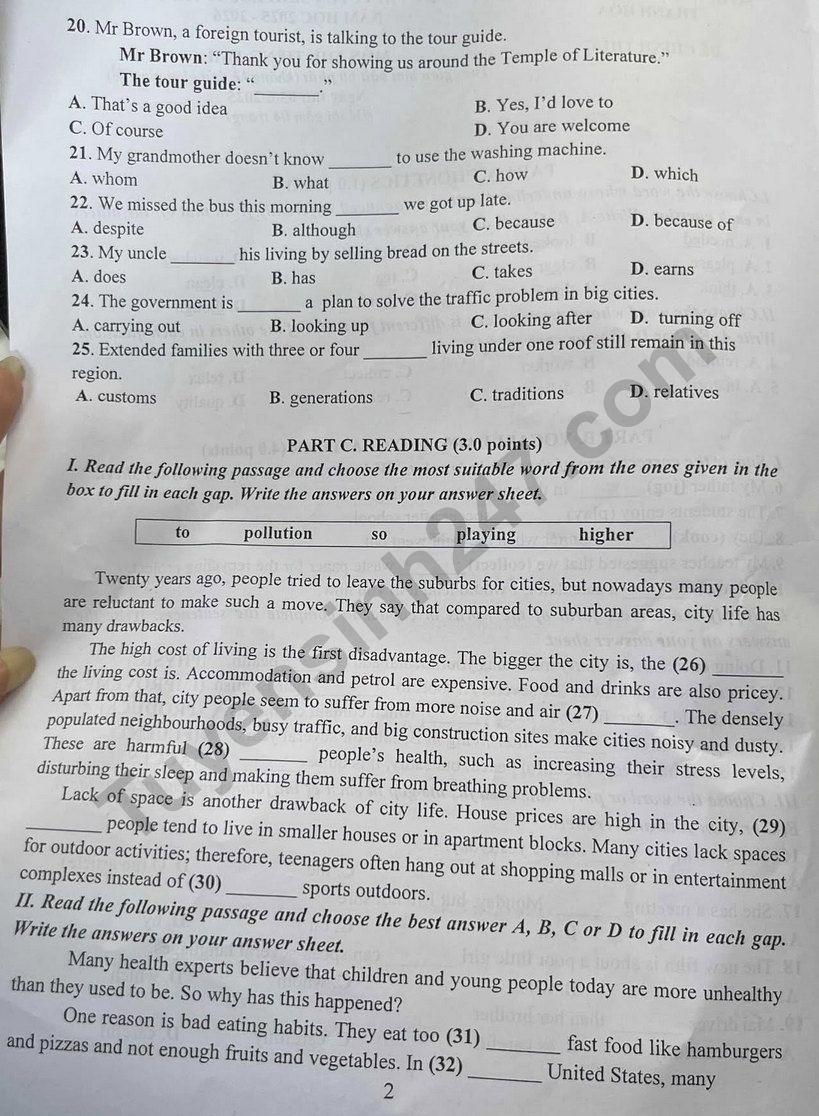 Đ&aacute;p &aacute;n đề thi tuyển sinh lớp 10 m&ocirc;n Tiếng Anh Thanh H&oacute;a năm 2025- Ảnh 4.
