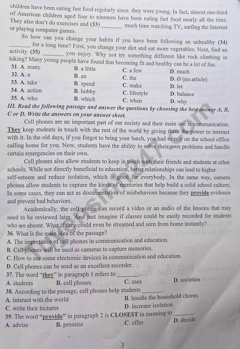 Đ&aacute;p &aacute;n đề thi tuyển sinh lớp 10 m&ocirc;n Tiếng Anh Thanh H&oacute;a năm 2025- Ảnh 5.
