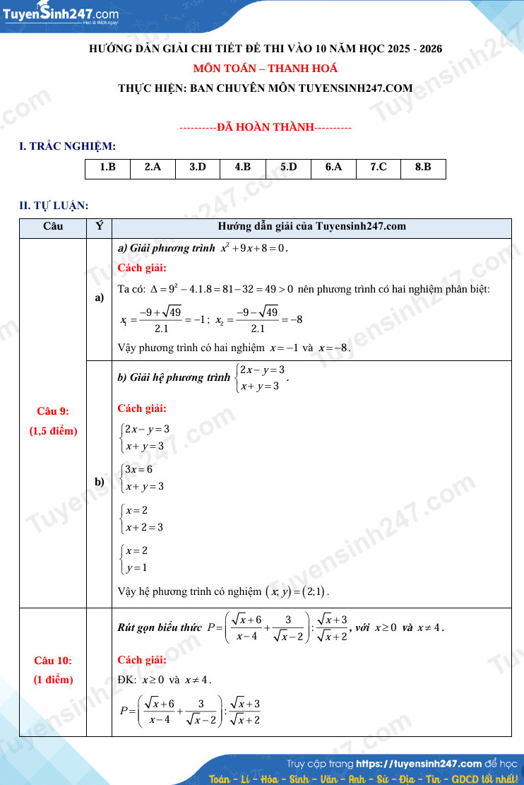 Đáp án đề thi tuyển sinh lớp 10 môn Toán Thanh Hóa năm 2025- Ảnh 4. Đáp án đề thi tuyển sinh lớp 10 môn Toán Thanh Hóa năm 2025- Ảnh 4.