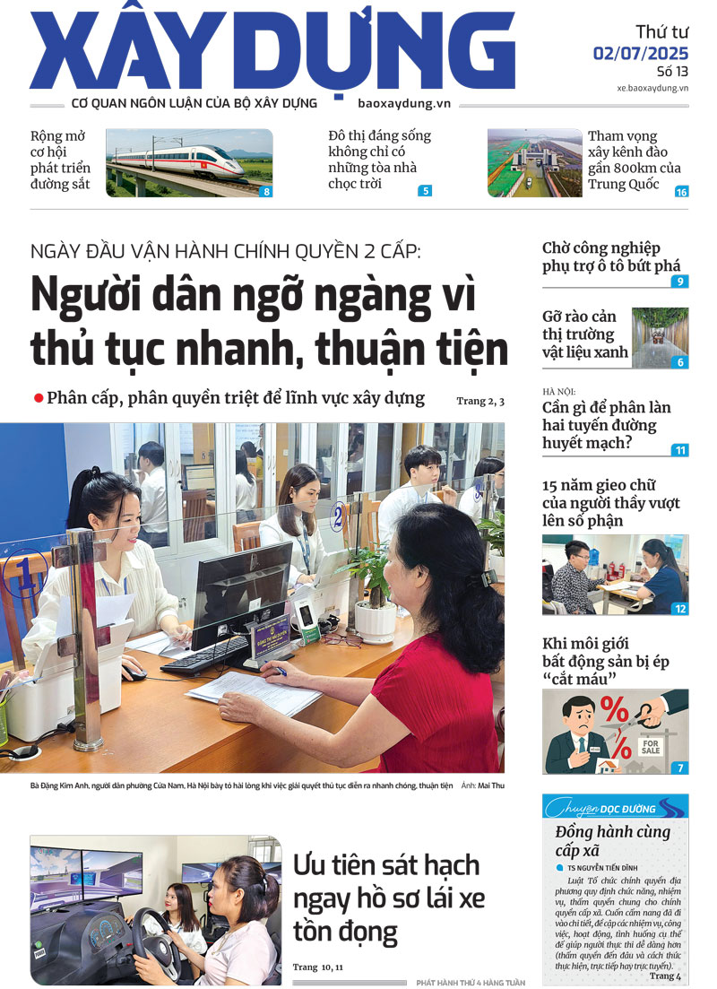 Trang nhất B&aacute;o X&acirc;y dựng số 13 ra ng&agrave;y 2/7/2025.