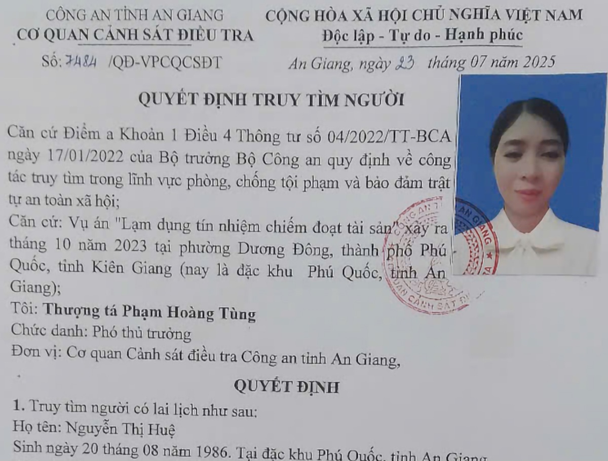 Truy t&igrave;m người phụ nữ ở Ph&uacute; Quốc mượn 600 triệu đồng của nh&acirc;n vi&ecirc;n ng&acirc;n h&agrave;ng- Ảnh 1.