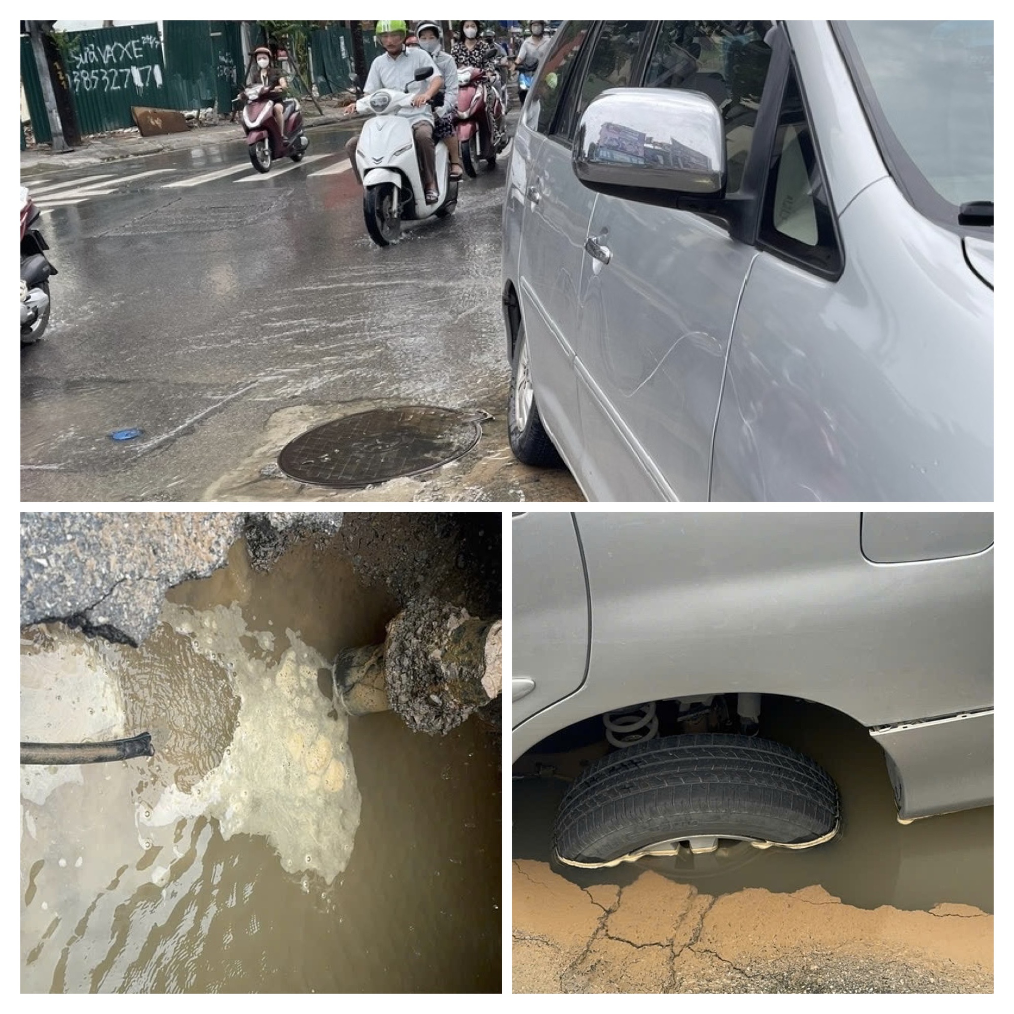 H&agrave; Nội: &Ocirc; t&ocirc; sụt hố tr&ecirc;n đường Nguyễn Ch&iacute; Thanh, nghi do vỡ ống nước- Ảnh 1.