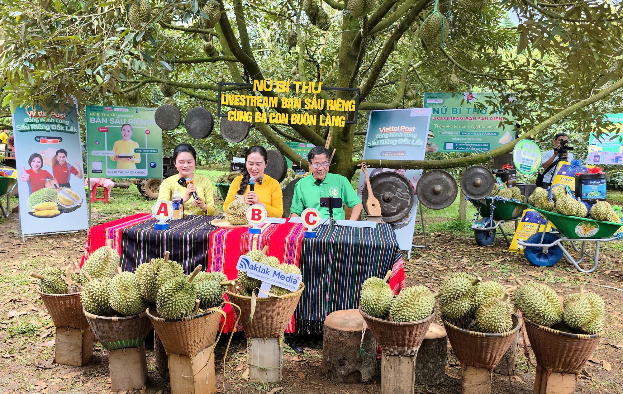 Đắk Lắk: Nữ b&iacute; thư x&atilde; ra vườn c&ugrave;ng b&agrave; con bu&ocirc;n l&agrave;ng livestream b&aacute;n sầu ri&ecirc;ng- Ảnh 1.
