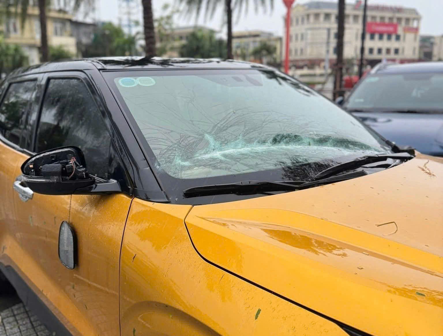 H&agrave; Tĩnh: Nhiều &ocirc; t&ocirc; hư hỏng do biển quảng c&aacute;o, k&iacute;nh vỡ từ tr&ecirc;n cao rơi tr&uacute;ng - Ảnh 2.