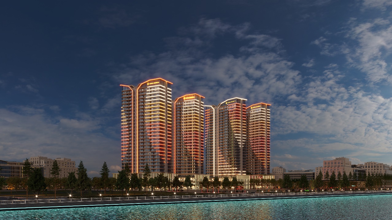 A group of buildings with lights on  AI-generated content may be incorrect.