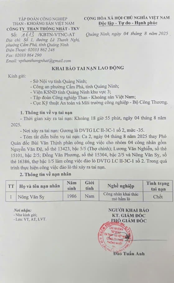 Tai nạn lao động tại c&ocirc;ng ty than ở Quảng Ninh, một c&ocirc;ng nh&acirc;n tử vong- Ảnh 2.