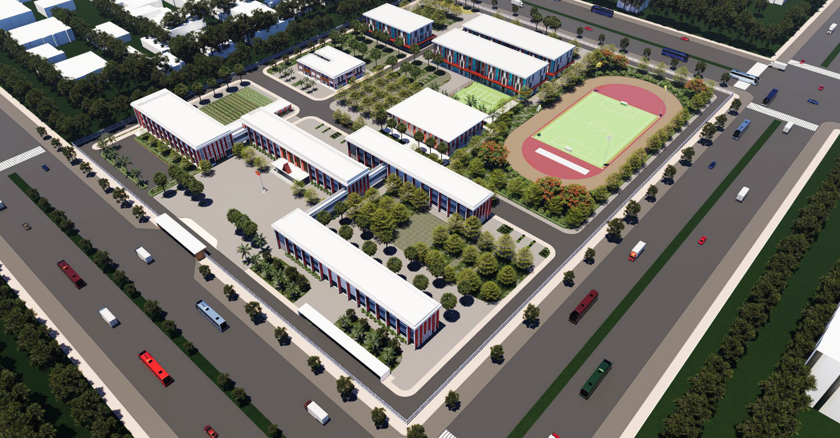 Một thiết kế mẫu Trường nội tr&uacute; li&ecirc;n cấp tại x&atilde; bi&ecirc;n giới đất liền v&ugrave;ng Đồng bằng s&ocirc;ng Cửu Long.