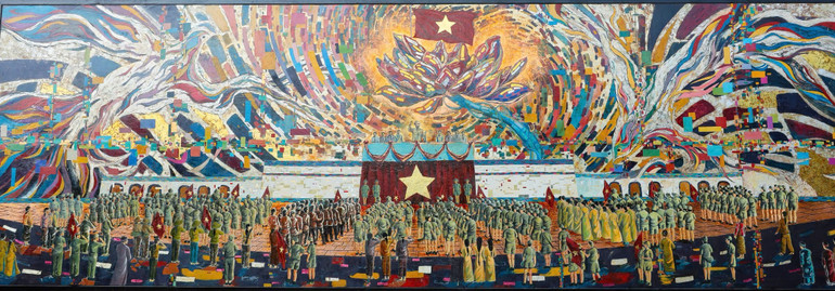 Tranh sơn mài "Bác Hồ đọc Tuyên ngôn Độc lập" xác lập kỷ lục Guinness thế giới- Ảnh 2. Tranh sơn mài "Bác Hồ đọc Tuyên ngôn Độc lập" xác lập kỷ lục Guinness thế giới- Ảnh 2.