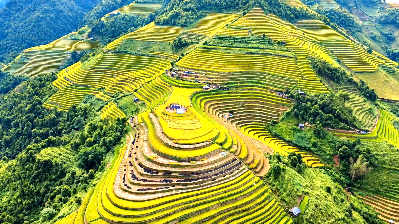 Độc đáo hình ảnh phụ nữ Mông mặc váy chạy trên ruộng bậc thang ở Lào Cai- Ảnh 1.