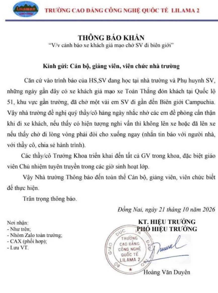 Cảnh b&aacute;o xe kh&aacute;ch giả mạo chở sinh vi&ecirc;n từ QL51 đến gần bi&ecirc;n giới Campuchia- Ảnh 1.