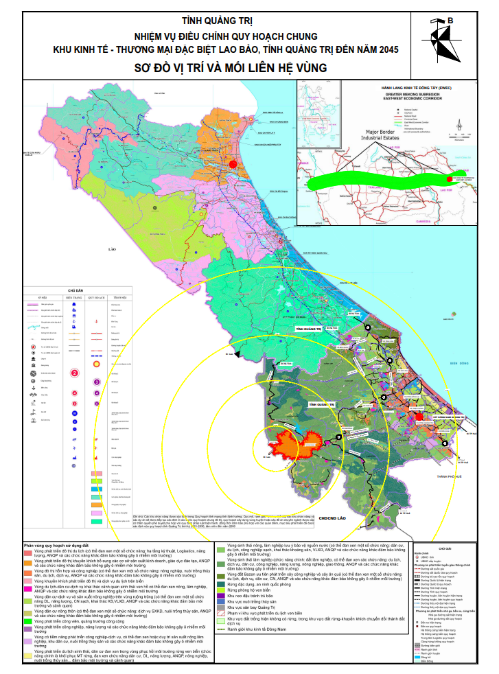 Sơ đồ vị tr&iacute; v&agrave; mối li&ecirc;n hệ v&ugrave;ng của Khu kinh tế - Thương mại đặc biệt Lao Bảo đến năm 2045.