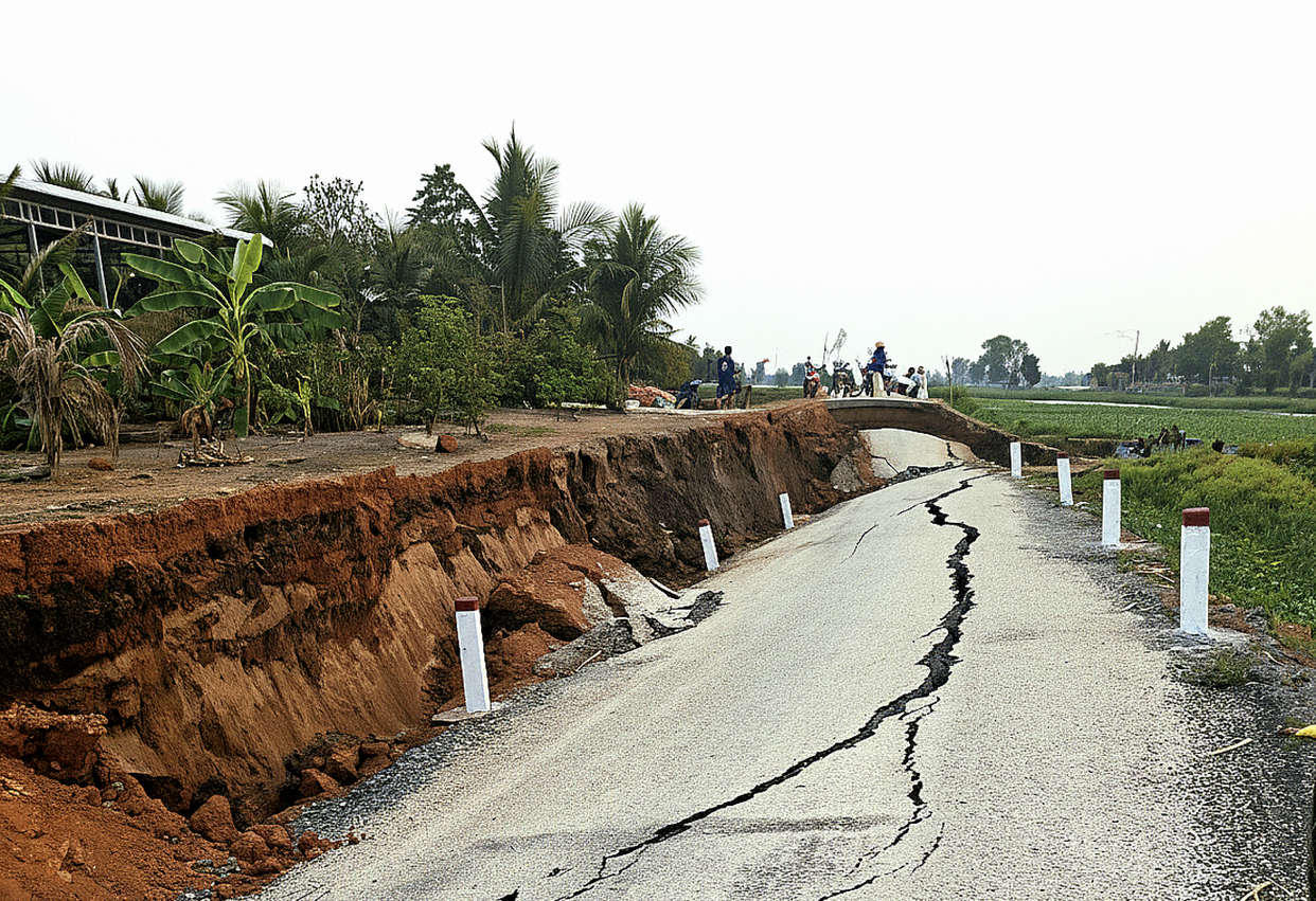 T&acirc;y Ninh: Sạt lở 60m đường ven s&ocirc;ng, giao th&ocirc;ng gi&aacute;n đoạn- Ảnh 1.