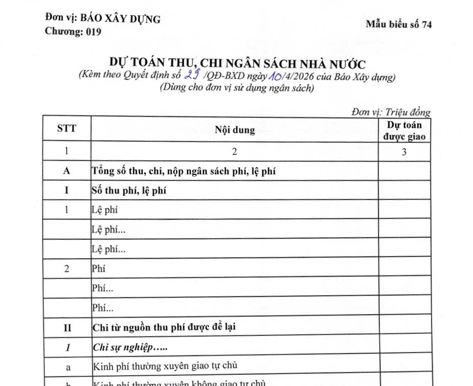 B&aacute;o X&acirc;y dựng c&ocirc;ng khai dự to&aacute;n thu, chi ng&acirc;n s&aacute;ch Nh&agrave; nước qu&yacute; I năm 2026- Ảnh 1.
