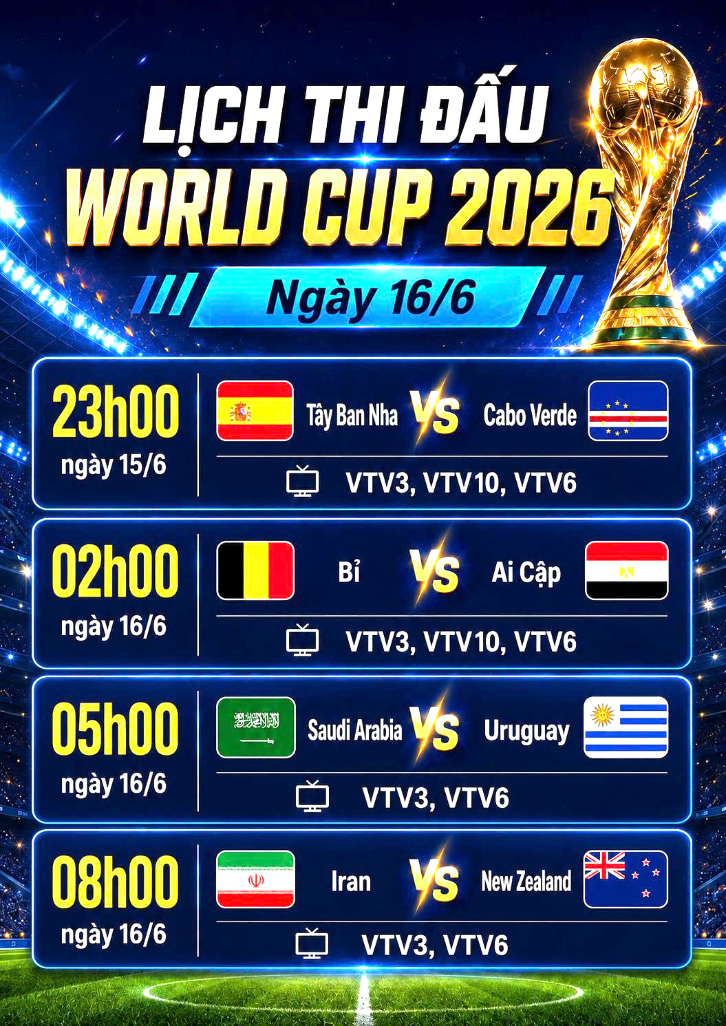 Lịch thi đấu World Cup 2026 ng&agrave;y 16/6: T&acirc;y Ban Nha v&agrave; Bỉ xuất qu&acirc;n - Ảnh 2.