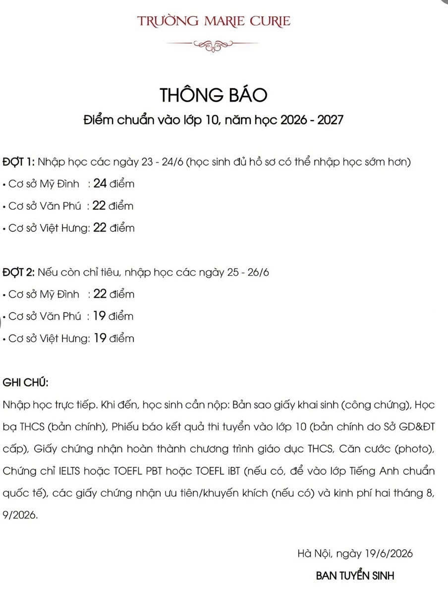 Trường tư H&agrave; Nội đồng loạt c&ocirc;ng bố điểm chuẩn lớp 10 - Ảnh 2.