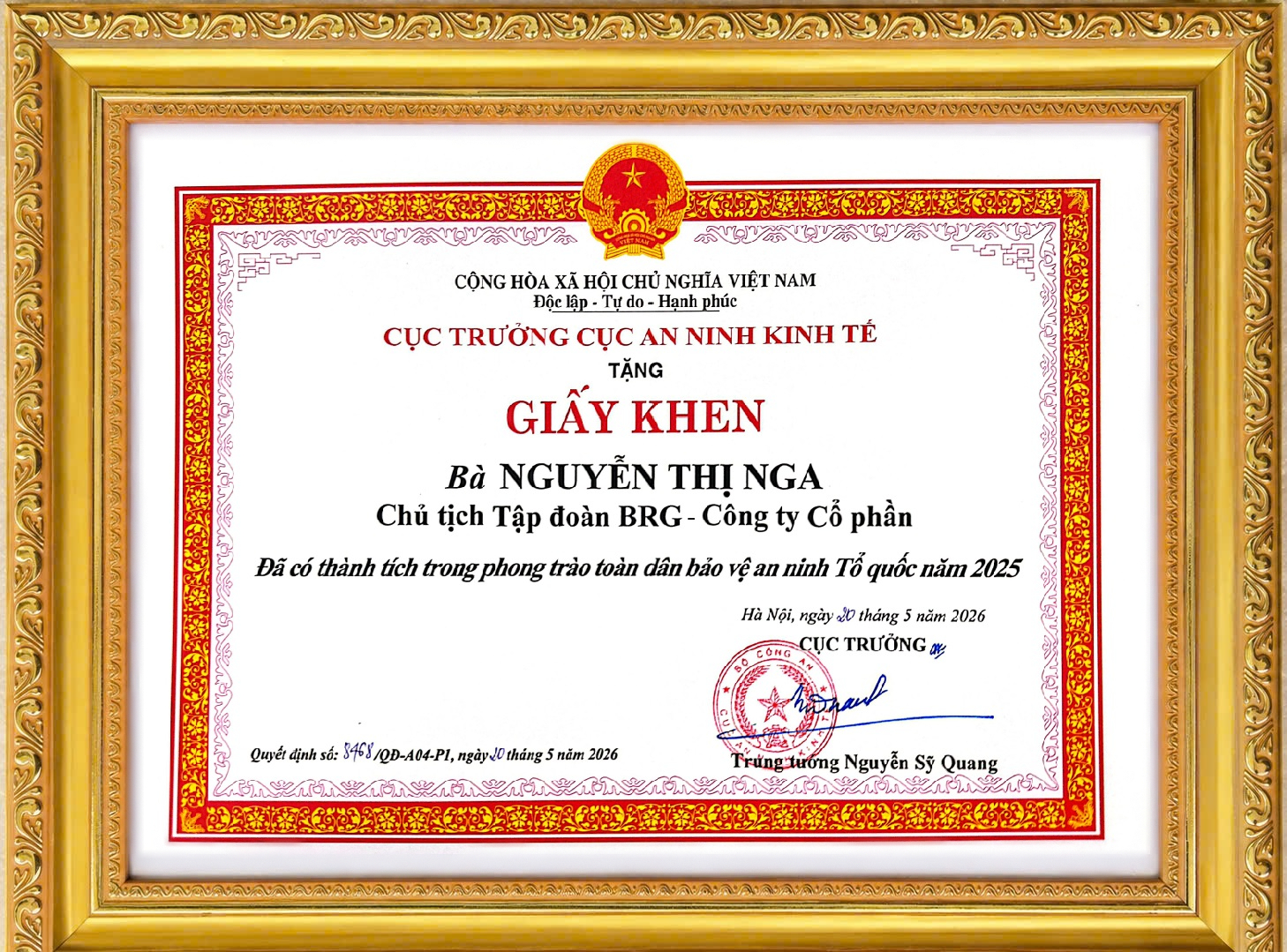 BRG vinh dự nhận Bằng khen của Bộ C&ocirc;ng an trong phong tr&agrave;o to&agrave;n d&acirc;n bảo vệ an ninh Tổ quốc - Ảnh 2.