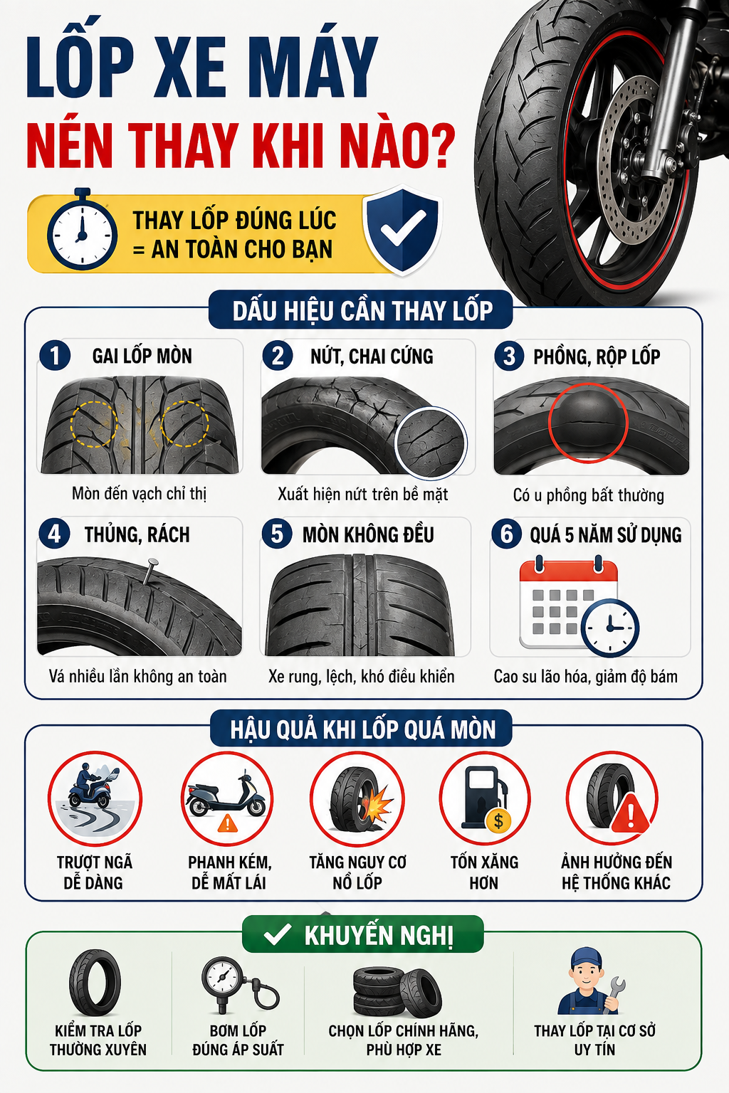 Dấu hiệu nhận biết cần thay lốp xe máy - Ảnh 2.