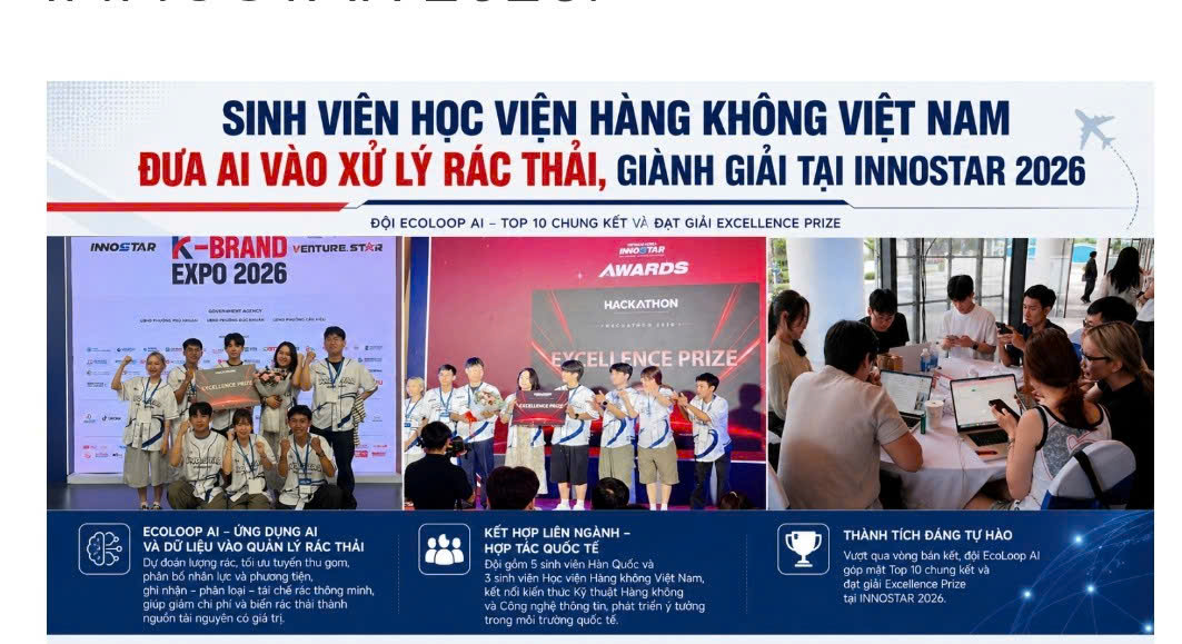 Sinh vi&ecirc;n Học viện H&agrave;ng Kh&ocirc;ng đưa AI v&agrave;o xử l&yacute; r&aacute;c thải, gi&agrave;nh giải tại INNOSTAR 2026 - Ảnh 1.