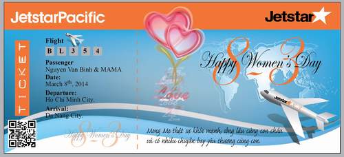 Thẻ l&ecirc;n m&aacute;y bay do h&agrave;nh kh&aacute;ch tự thiết kế tham gia chương tr&igrave;nh 8/3 của Jetstar Pacific