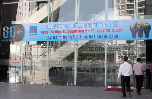 ổng c&ocirc;ng ty Kh&iacute; Việt Nam (PV GAS) đ&atilde; y&ecirc;u cầu c&aacute;c đơn vị trực thuộc v&agrave; th&agrave;nh vi&ecirc;n treo băng r&ocirc;n, biểu ngữ hưởng ứng v&agrave; k&ecirc;u gọi hưởng ứng Chiến dịch Giờ Tr&aacute;i đất 2014