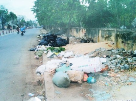 R&aacute;c v&agrave; x&agrave; bần đổ ra lề đường g&acirc;y &ocirc; nhiểm m&ocirc;i trường