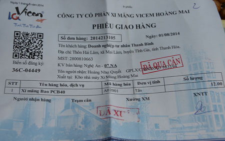 Tải trọng cho ph&eacute;p chở 6 tấn, nhưng Phiếu xuất kho cho xe n&agrave;y l&agrave;&nbsp;12 tấn