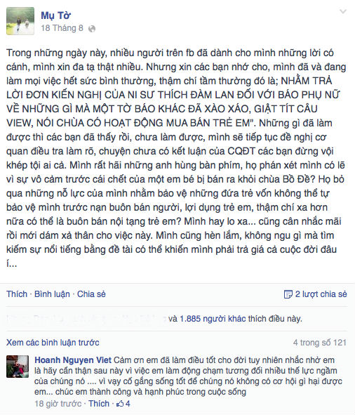 C&aacute;c status của nh&agrave; b&aacute;o Thu Trang về ch&ugrave;a Bồ Đề lu&ocirc;n thu h&uacute;t sự quan t&acirc;m của cộng đồng mạng