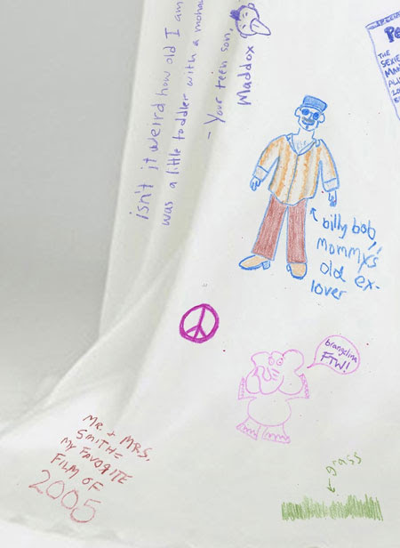 Nếu như Billy Bob Thornton - Chồng cũ của Angelina - đ&atilde; được vẽ tr&ecirc;n chiếc v&aacute;y c&ugrave;ng lời ch&uacute; th&iacute;ch: 