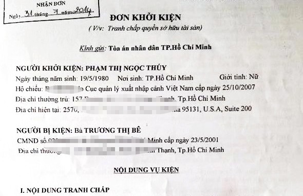 Đơn khởi kiện của si&ecirc;u mẫu Ngọc Th&uacute;y (Ảnh: Zing News)