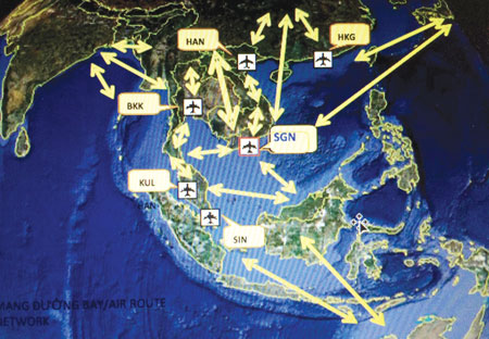 Sơ đồ dự kiến mạng đường bay đến CHK quốc tế Long Th&agrave;nh