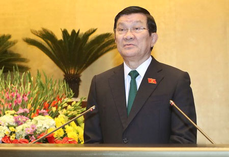 Chủ tịch nước Trương Tấn Sang tr&igrave;nh b&agrave;y tờ tr&igrave;nh về việc ph&ecirc; chuẩn C&ocirc;ng ước của LHQ về chống tra tấn