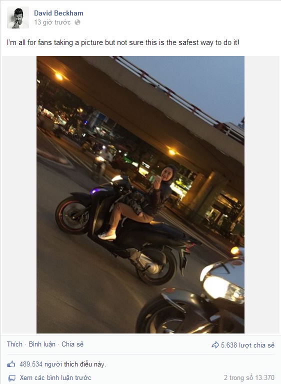  H&igrave;nh ảnh được đăng tải tr&ecirc;n fanpage c&aacute; nh&acirc;n của David Beckham