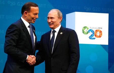 Thủ tướng Australia Tony Abbott v&agrave; Tổng thống Nga Putin tại Hội nghị G20
