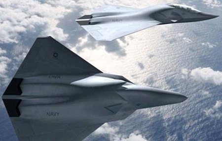 H&igrave;nh m&ocirc; phỏng mẫu m&aacute;y bay chiến đấu thế hệ mới F/A-XX của Hải qu&acirc;n Mỹ, c&oacute; sử dụng robot l&agrave;m phi c&ocirc;ng c&ugrave;ng với con người. 