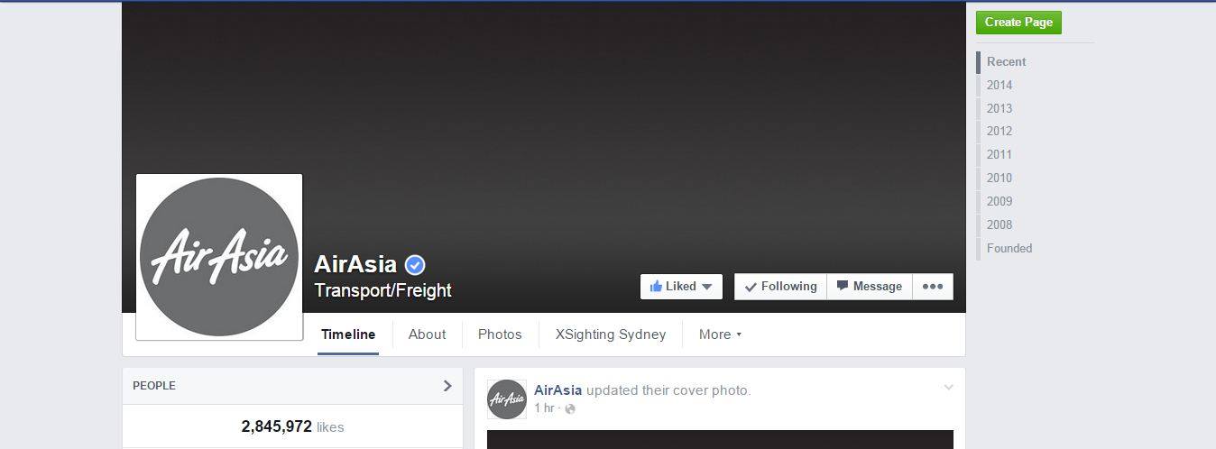 Fan page của Air Asia h&atilde;ng h&agrave;ng kh&ocirc;ng c&oacute; m&aacute;y bay vừa mất t&iacute;ch đ&atilde; chuyển ảnh cover sang m&agrave;u x&aacute;m