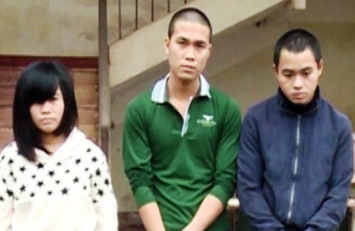 Ba đối tượng Hậu, Linh v&agrave; Ho&agrave;ng tại cơ quan c&ocirc;ng an