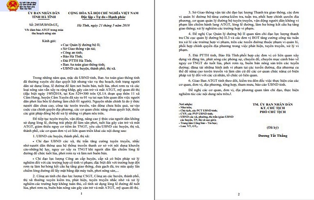 C&ocirc;ng văn chỉ đạo của Ph&oacute; Chủ tịch UBND tỉnh Dương 