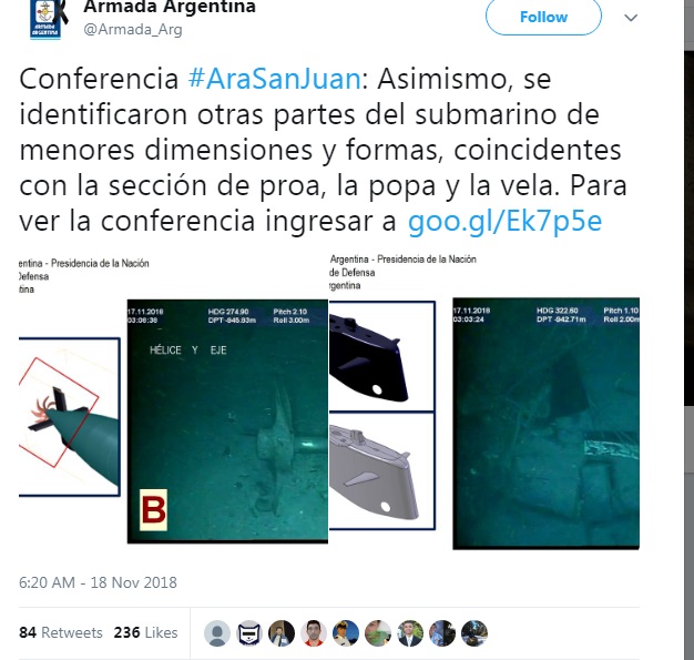 H&igrave;nh ảnh c&aacute;c mảnh vỡ của t&agrave;u ngầm Argentina