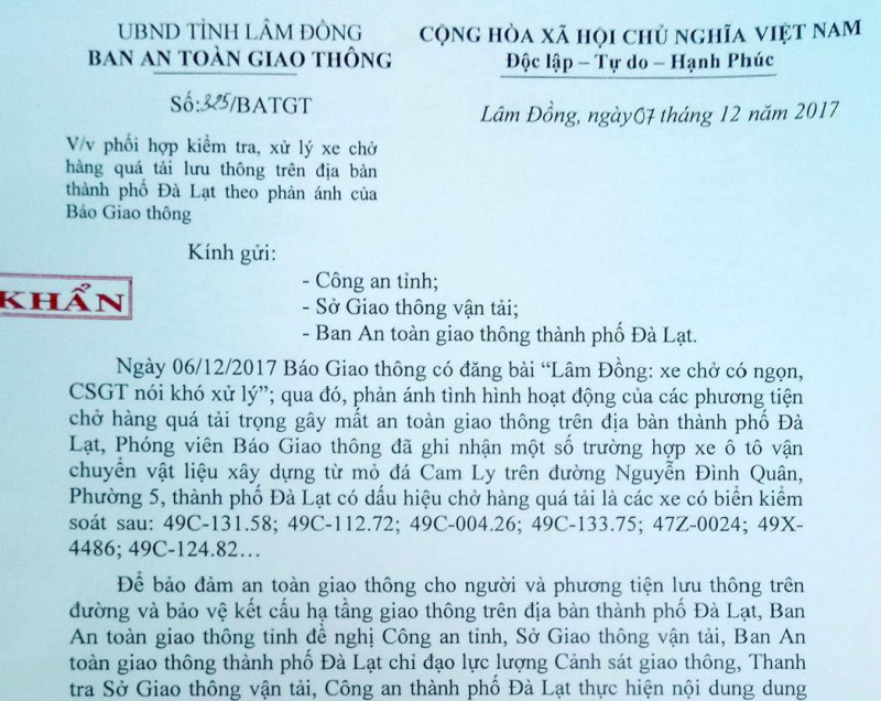 Cong van Ban ATGT