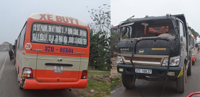 Nghệ An Xe tải đâm đuôi xe buýt, hơn chục hành khá